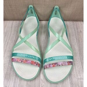 Crocs Iconic Isabella Strappy Womens 11 Mint Green Floral T-Strap Jelly Sandals